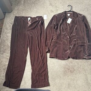 Velvet set - blazer and dress pants - pants size 12, blazer size L - brown - NWT